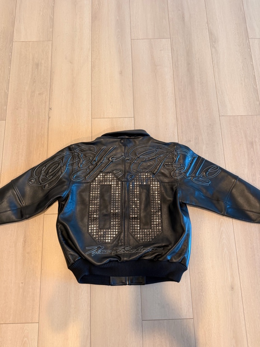 Pelle Pelle Opium Playboi Carti Black Embellished Leather Bomber Jacket - Men's